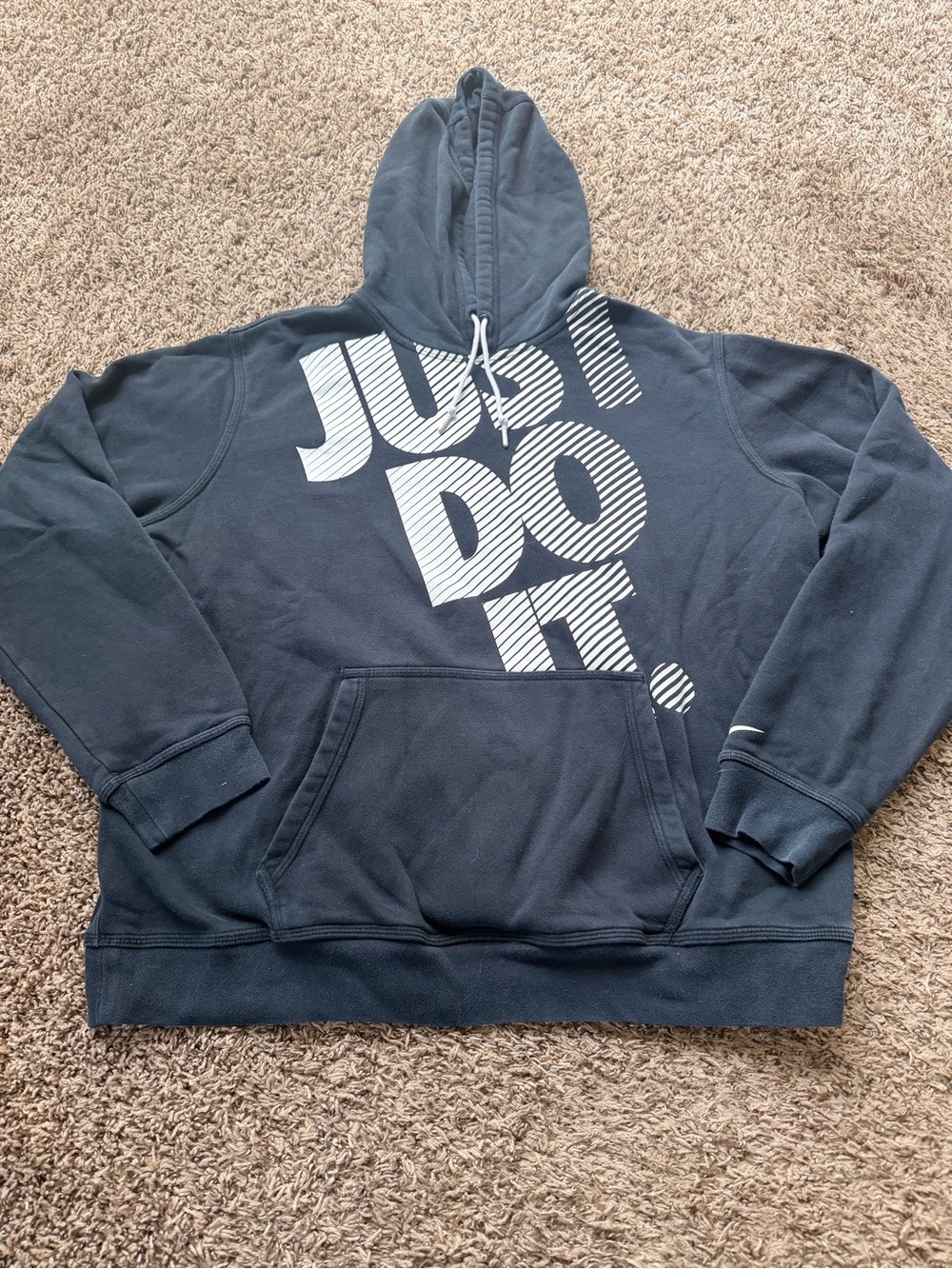 Nike Men’s Dark Blue Hoodie with White 'Just Do It' Graphic